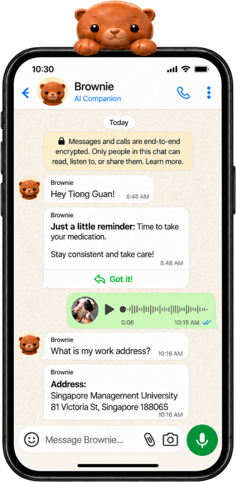 Brownie companion perched on a phone